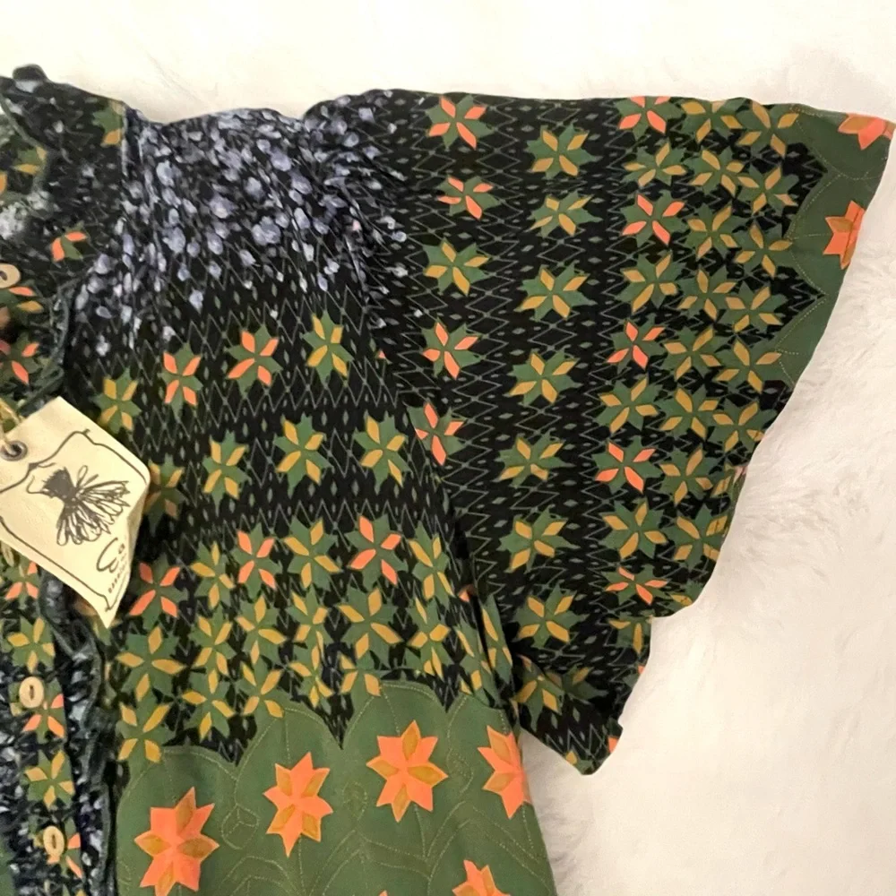 NWT Easel Blue & Green Jewel Tone Floral Patchwork Tiered Long Dress - Picture 14 of 15